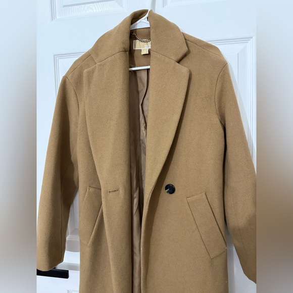 Michael Kors Women's Long Wool Coat In Beige Size XS Oversized Warm Cozy Stylish - Picture 5 of 10